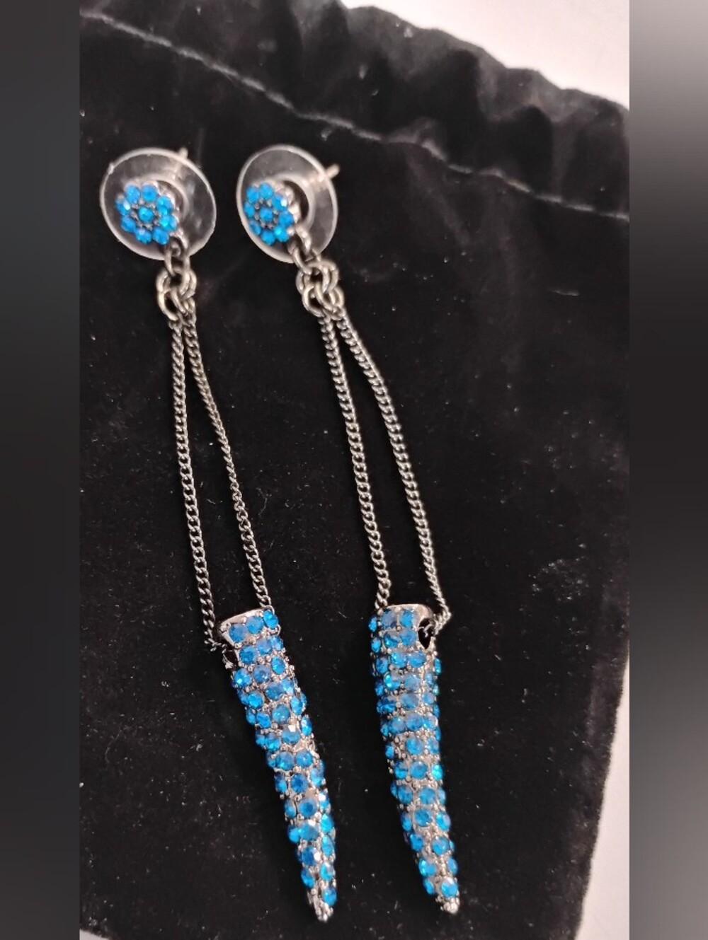 Sequin Brand Italian Horn Blue Crystal Earrings